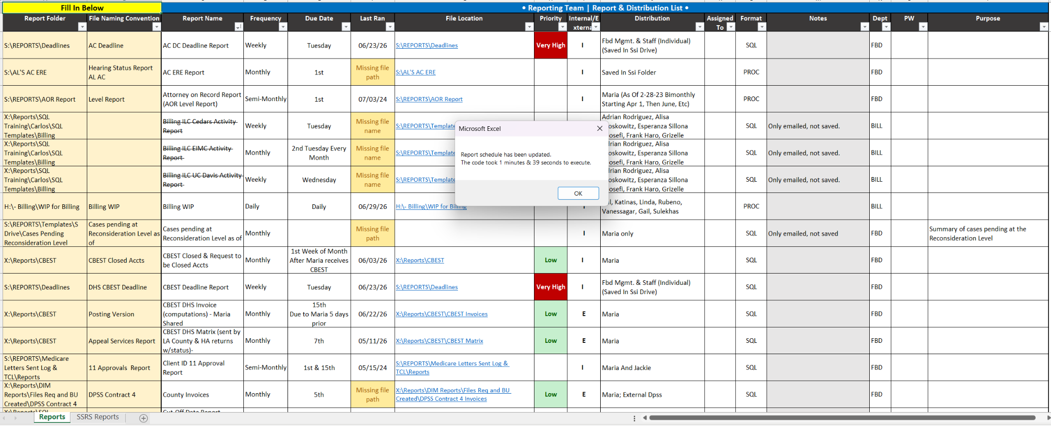 Preview image of the report timing view from the VBA report tracking system.